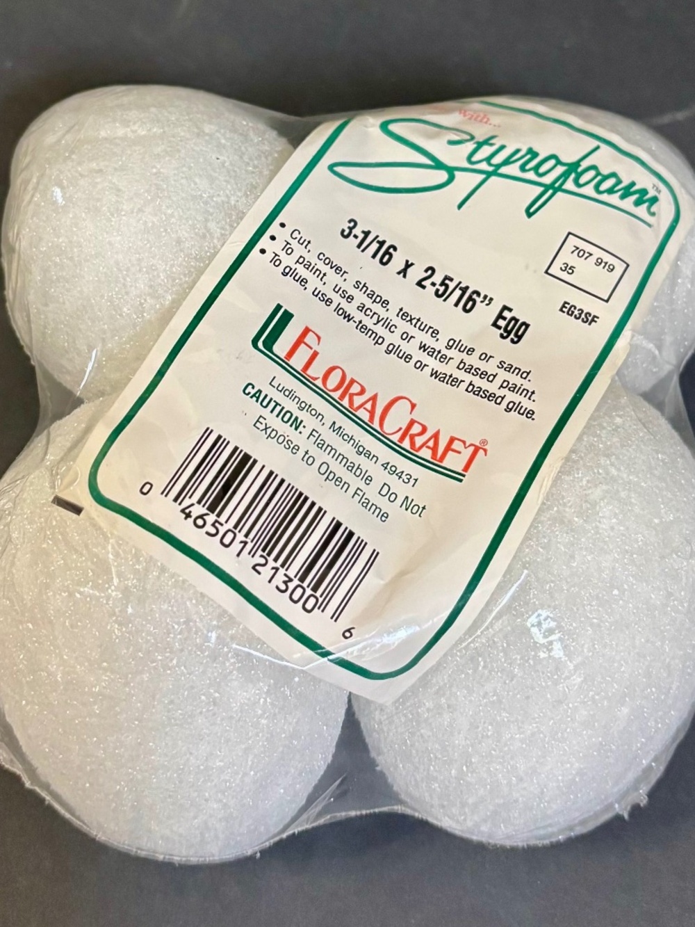 NEW FloraCraft Styrofoam Egg, 2 7/8-Inch-by-3 7/8-Inch Egg, Lot of 3.